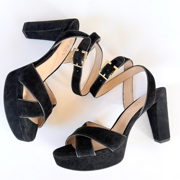 Lauren Ralph Lauren Sasha Ankle Strap Platform Dress Sandals Black Suede Size 8 - Picture 2 of 11
